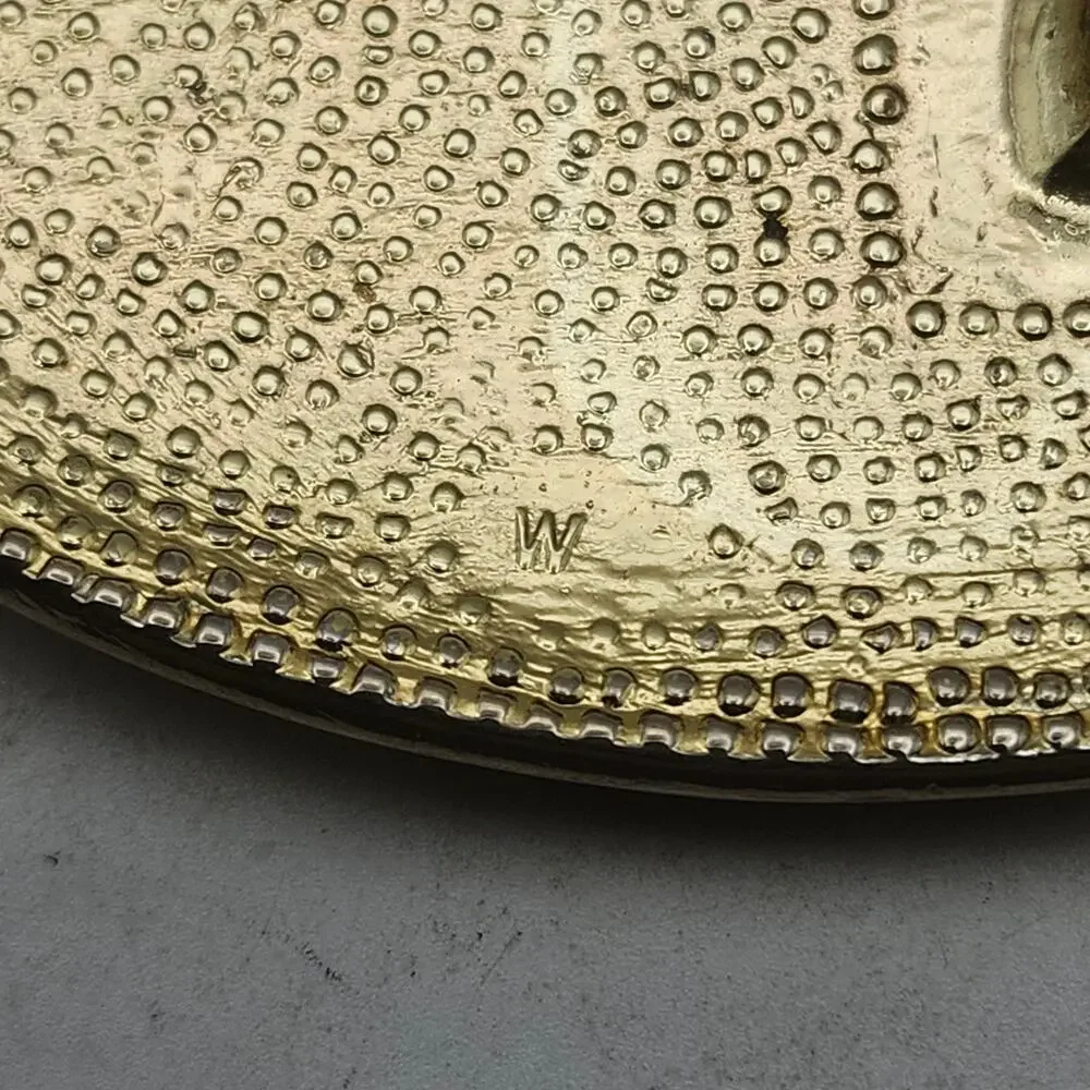 Vintage 1980s Oval Two Tone Starburst Etched Western Cowboy Rodeo Belt Buckle W